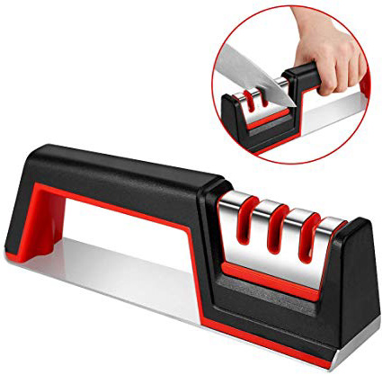 Vegena Affilacoltelli Professionale, Manuale Affilatore Pietra in Ceramica, Affilacoltelli di coltelli a 3 Fasi,Piastre in Carburo di Tungsteno, Barre in Diamante per Riparare Lucidatura Lame