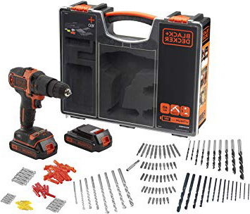 BLACK+DECKER BDCHD18BOA-QW Trapano/Avvitatore a Percussione con Doppia Batteria in Valigetta Premium e 160 Accessori, 1.5 Ah, 81 W, 18 V, Velocità variabile 0-360/0-1.400 giri/min