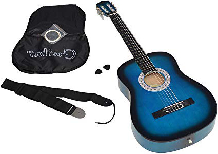 ts-ideen 5265 - Chitarra classica con custodia, corde, plettri e tracolla, colore: Blu/Nero