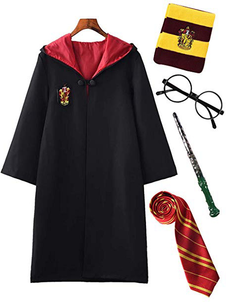 YONIER Costume per Adulti per Bambini Costume di Harry Potter Mantello Articoli per Set di cinematografici Bacchetta Magica Cravatta Sciarpa Occhiali Carnevale Fancy Dress Halloween Nero Big Size