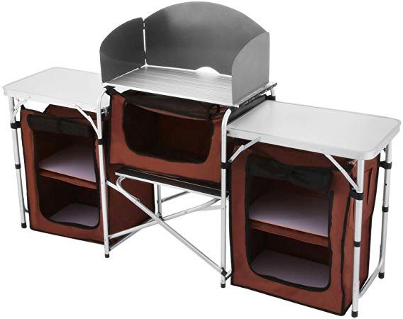 BuoQua Cucina Da Campeggio Pieghevole 175x48x111cm Cucina Da Campeggio IN Alluminio Leggero 3 Scomparti Con pretezione Antivento