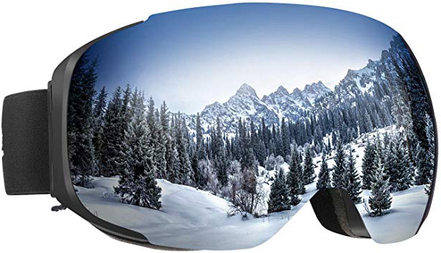 ENKEEO Occhiali da Sci, Maschera Snowboard OTG, Lente Magnetica Staccabile a Doppio Strato, Anti-Nebbia, Anti-Vento,100% Protezione UV400, Telaio Curvabile, Schiuma 2 Strati