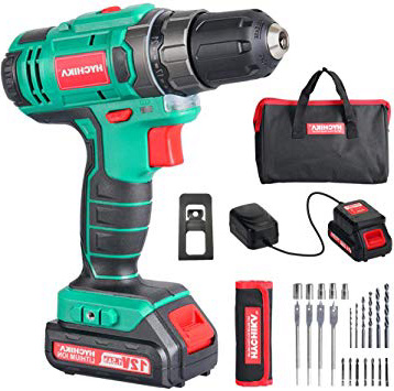 Trapano Avvitatore Batteria 12V, HYCHIKA Avvitatore a Batteria 30N .m Mas, 4x Punte Piatte, 6x Punte Elicoidali, 6x Pezzi di Viti, 5x Chiavi a Hussola e Custodia