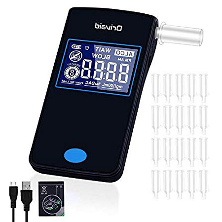 Drivaid Etilometro Portatile Digitale, Professionale Ricaricabile Alcool Test Con Schermo LED Display, Sensore Semiconduttore, 20 Boccagli