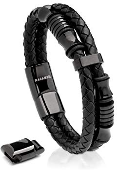 SERASAR | Bracciale in Pelle Premium per Uomo in Nero | Serratura Magnetica in Acciaio Inossidabile in Nero e Argent | Scatola di Gioielli Esclusiva | Ottima Idea Regalo