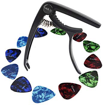 Gudotra Capotasto per Chitarra Classica Acustica Elettrica in Lega di Zinco Leggera+12pz Plettri per Chitarra 0,46 mm/0,71mm/0,96mm/1,2mm