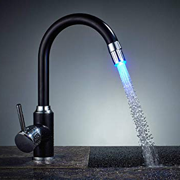 Auralum Rubinetto Miscelatore con LED RGB per Cucina Nero Una Manopola Ottone