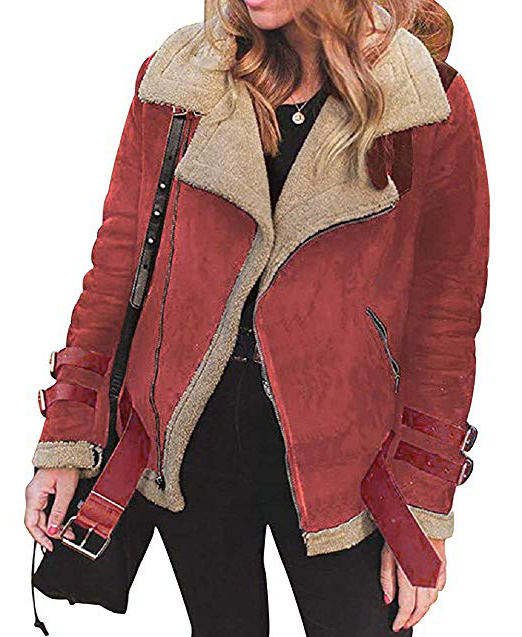 Giacca Moto Invernale Donna Retro Cappotto Reversibile Giubbotto Aviatore Imbottito Finta Pelle di Pecora Caldo Giacche Bikers Blazer Corto Elegante Coprispalle Cardigan con Cerniera Parka Overcoat