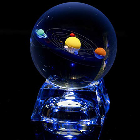 Sfera di cristallo del sistema solare da 80 mm (3 pollici) con base a LED in cristallo Modello cosmico colorato