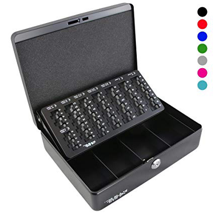 HMF 10015-02 Cassetta Portavalori con Vassoio Porta Monete e Banconote 30 x 24 x 9 cm, nero