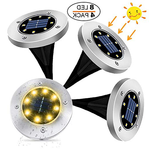 4 Pezzi Lampade da Giardino Solari 8LED Luce 100LM, KDORRKU 600mAh Batteria Integrata Luci solari giardino IP65 Impermeabili Fari Calpestabili per Terreno Esterno Scala Paesaggio Strade Vialetto