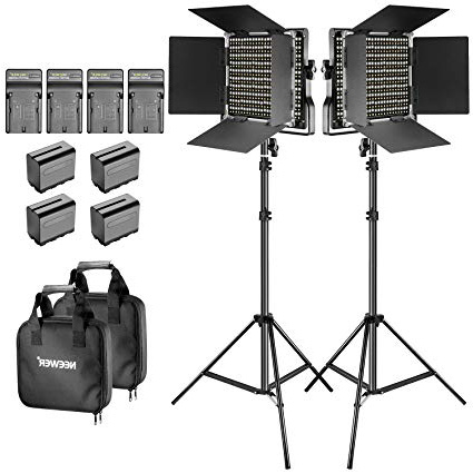 Neewer 660 LED luce bicolore, regolabile, con supporto a U e Barndoor (3200-5600K, CRI 96+) con supporto di luce per Studio YouTube (2 pezzi)
