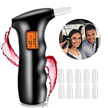 JTENG Etilometro Portatile,Test dell'alcool Portatile Digitale Professionale con Display a LED Incluso 10 ugelli, Nero