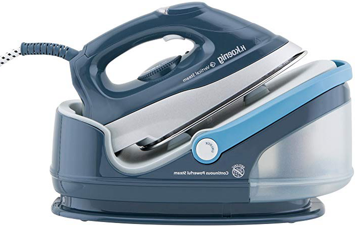 H.Koenig V5i Ferro da stiro, Piastra Inox, 3.5 bars, capacità 1.7L, manico, 2400W, Blu/Azzurro