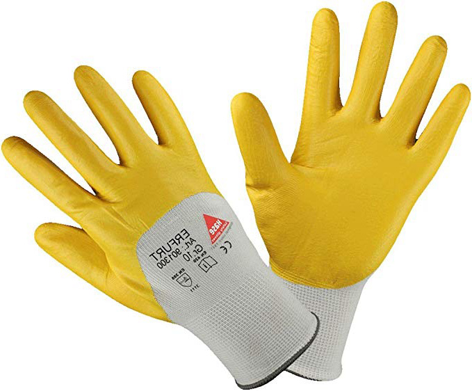 workAnt 1-12 paia - ERFURT - Guanti di sicurezza Nitrile giallo, teilbesch - Taglian 7 a 12