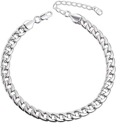 U7 Cavigliera Uomo Donna Classica Piede Catena, Placcato Oro/Platino, Lunghezza 30 cm 25 + 5 cm Regolabile, Larghezza 7 mm, Catena Cubana, Sexy Gioiello Piedi Estivi Unisex - Argento Oro Rosa