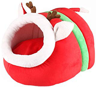 Tinymax Renna di Natale Pet Dog Cat Nest Bed Cave House Morbido Fluff Caldo Cotone Lavabile canili, asciugabile in asciugatrice, Rosso