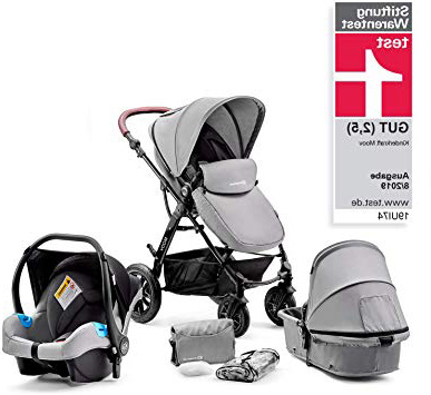 Kinderkraft Passeggino Trio MOOV, 3 in 1 Carrozzina, Navicella, Ovetto, Pieghevole, Accessori, Bambini, 0-15 Kg, Grigio
