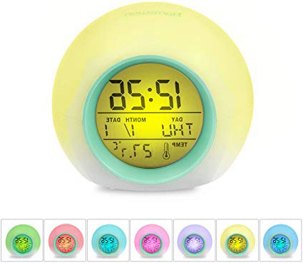 HAMSWAN Sveglia Digitale, Sveglia per Bambini, Sveglia con 7 Colori di Luci LED e 8 Tipi di Suoni