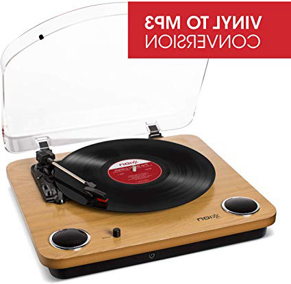 ION Audio Max LP - Giradischi Vinili a tre velocità con Casse, uscita Cuffie, Conversione USB + Software, uscite RCA Standard - Finitura in Legno