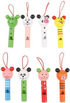 P Prettyia 8 Pezzi di Legno Carino Teste di Animali Fischietti Flauto Tromba Strumento Musicale Che Suona Giocattoli Playset per Feste