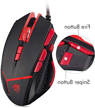 EasySMX Mouse da Gioco, V18 Mouse Ottico Programmabile da Gioco, Sniper/Fuoco, 9 Pulsanti, 4000 DPI, 8 Regolazioni DPI, Ottimizzazione del Peso per PC/Ufficio(Nero/Rosso)