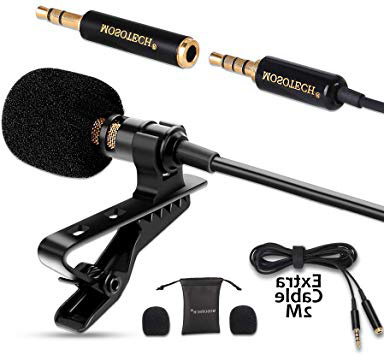 MOSOTECH Microfono Lavalier, Microfono a Condensatore Omnidirezionale con Clip e 2m Cavo di Prolunga, Microfono Professionale per iPhone/iPad/Android/PC/Windows/Fotocamera/Tavoletta