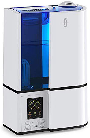 Umidificatore Ambiente Ultrasuoni TaoTronics, Purificatore d'Aria, Grande Capacità 4L, Display LED, 14 Ore di Durata per Termosifoni, Modalità di Umidità Costante, Nebbia Fredda Regolabile, Timer, Purificatore d'Acqua Incorporato, Modalità Anioni, Silenzioso - Bianco
