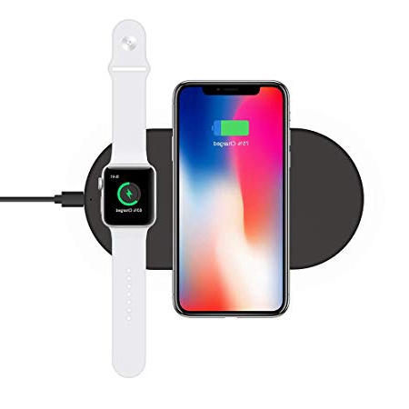 Lecone Caricatore Wireless Qi 2 in 1, 10W Wireless Caricabatterie rapido per iWatch Series 1/2/3/4, iPhone XR/XS Max/XS/X, Ricarica Rapida per Samsung Galaxy S10/S10+/S9/S9+/S8+/Note 9, Nero