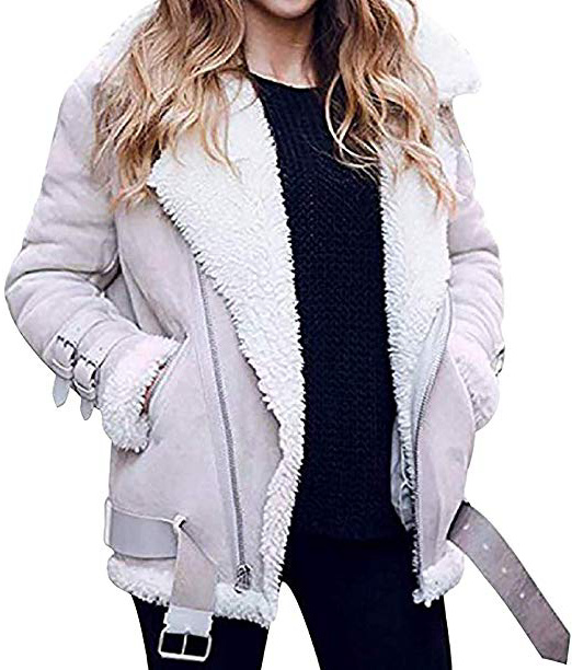 Giacca Moto Invernale Donna Retro Cappotto Reversibile Giubbotto Aviatore Imbottito Finta Pelle di Pecora Caldo Giacche Bikers Blazer Corto Elegante Coprispalle Cardigan con Cerniera Parka Overcoat