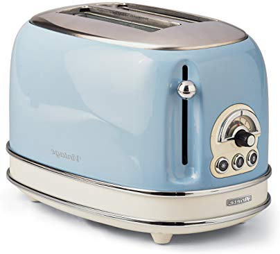 Ariete 155 Tostapane di Design a 2 Fette con Pinze, 6 Livelli di Tostatura, 810 W, Corpo Acciaio Inossidabile, Vassoio Raccoglibriciole Estraibile, Azzurro Pastello