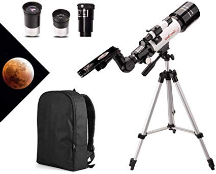 Moutec Telescopio per principianti, Telescopi rifrattori 400/70mm per bambini e adulti con zaino, Adattatore per smartphone e oculari Treppiede regolabile