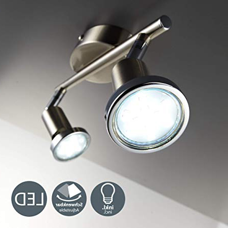 Faretti LED da soffitto orientabili, 2 luci, include lampadine GU10 da 3W, luce calda 3000K, plafoniera moderna da soffitto per salotto, cucina o entrata, metallo color nickel e cromato, 230V IP20
