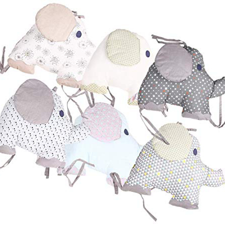 decaden 6PCS Traspirante Paracolpi Imbottito, Presepe Tipo Elefante in Cotone,Cuscino Creativo per Neonato in Cotone Stampato Ricamato con Elefante