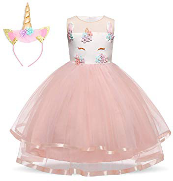 NNJXD Ragazza Unicorno Ruffles Fiori Festa Cosplay Abito da Sposa Vestito della Principessa