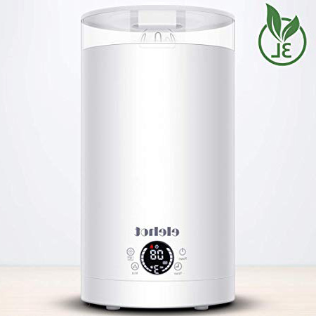 Umidificatore Ambienti ad Ultrasuoni Capacità 3L Display LED 7 Led Colorati Timer 12h Riempimento dall’Alto Due Bocchette Emissione Vapore ELEHOT (Bianco)