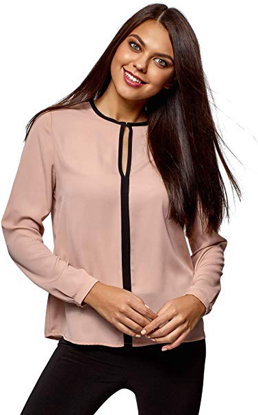 oodji Ultra Donna Camicetta in Tessuto Fluido con Finiture a Contrasto