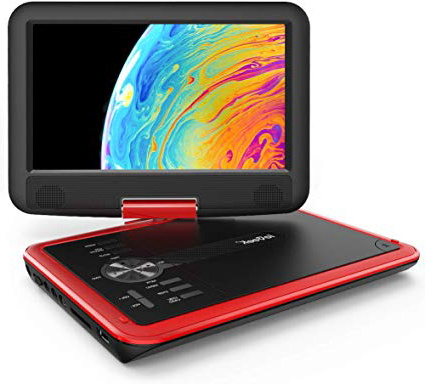 ieGeek 11.5" Lettore DVD portatile con lo schermo girevole a 360° per protezione occhi LCD, batteria ricaricabile potenziata di 5 ore, riproduzione memoria supportata, riproduzione loop (Rooso)