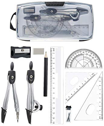 Set con Compasso, Vordas 10 Pezzi Geometria e Bussola Math set Compasso Scuola con Matita, Ideale per Studenti e Insegnanti