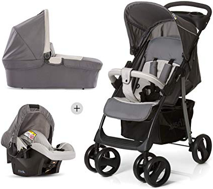 Hauck SLX Shopper Trio Set Passeggino 3 in 1 da 0 Mesi a 25 kg, Ovetto, Navicella con Materasso, Pieghevole, Compatto, Leggero, 8.1 kg, Stone/Grey