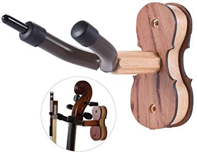 Ammoon - Stampella per violino in legno massiccio con gancio porta archetti, fissaggio a muro, in casa o in studio, color palissandro naturale, palissandro