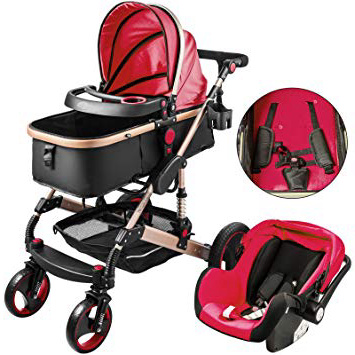 OldFe 3 In 1 Carrozzina E Passeggino Pieghevole Anti-Shock Passeggino Più Leggero Certificazione ECE Multi Funzioni Carrozzina Combinato 3 In 1 In Rosso