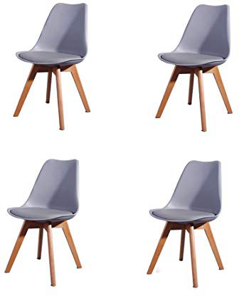 Naturelifestore Sedie da Pranzo Tulip Mid-Century, Sedie Imbottite da Pranzo, Sedile Imbottito Morbido, Schienale Ergonomico,4PCS (Grigio)