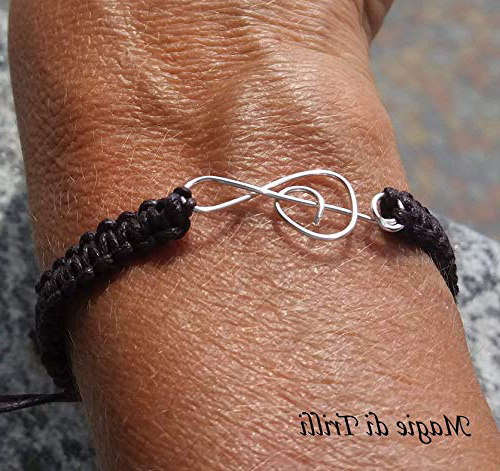 Magie di Trilli Bracciale artigianale macramè nero/marrone scuro unisex con chiave di violino in filo per gioielli argentato - Regalo San Valentino per lui
