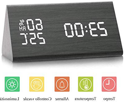 JJ&FF-GG Sveglia Legno Orologio Digitale LED Allarme in Legno Orologio da Tavolo Digitale con Data e Temperatura Controllo vocale