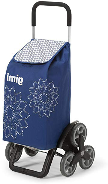 Gimi Tris Floral Carrello Portaspesa, 56 litri, Sistema 3+3 Ruote, Saliscale, Portata 30 kg, Acciaio/Tessuto, Blu, 51 x 41 x 102 cm