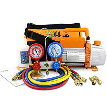 BACOENG Pompa Vuoto 85 Lt/min con Manometro Collettore, Kit carica e vuoto, per HVAC/Ricarica Automatica del Refrigerante CA, R410A R134a R407C R22