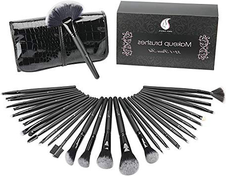 Start Makers Set di 32 pennelli per Make-Up con custodia in Cuoio di Lusso e Spugna Blender. Kit di Pennelli professionali per il Make-Up, Pacchetto Perfetto anche come idea regalo, Trucco Kabuki